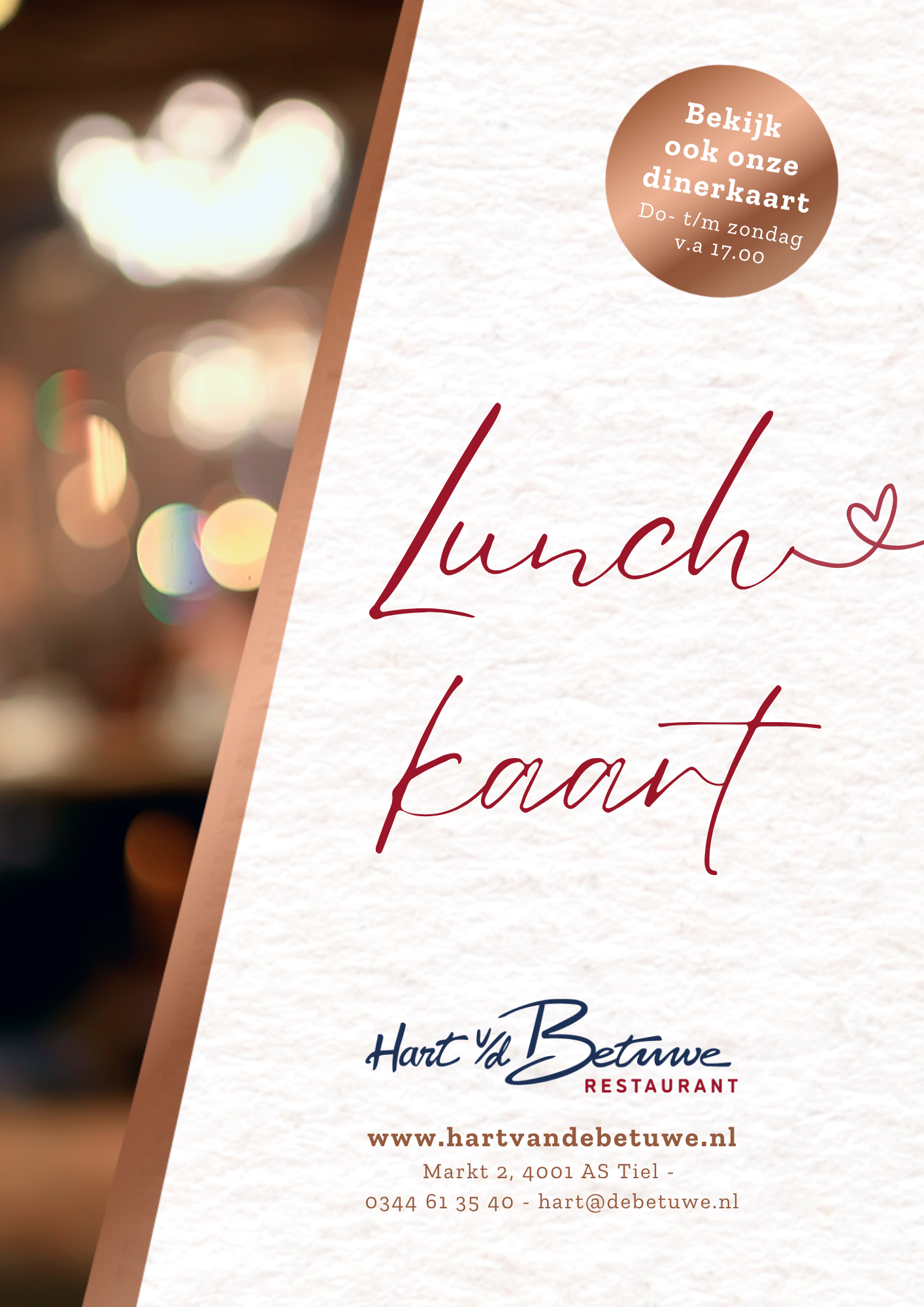 Voorkant lunchkaart Restaurant Hart van de Betuwe Tiel