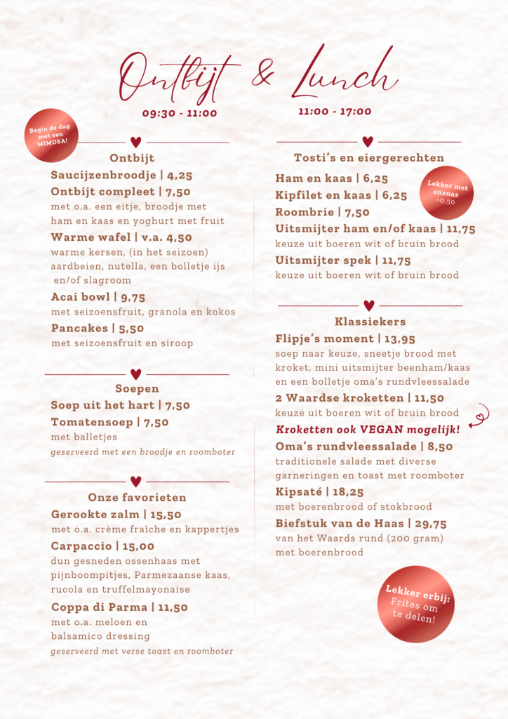 Het ontbijt menu bij Hart van de Betuwe in Tiel